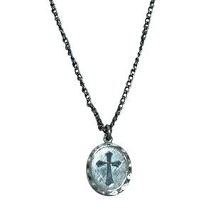 Vintage Cameo Cross Silver Tone Oval Pendant Necklace